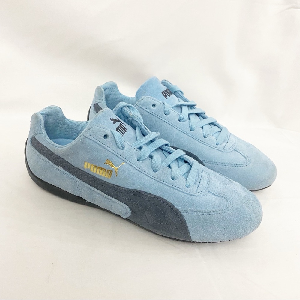 PUMA Speedcat Men's 7 Driver Sneaker Shoe Suede  417302 11 Blue Navy Gold Logo